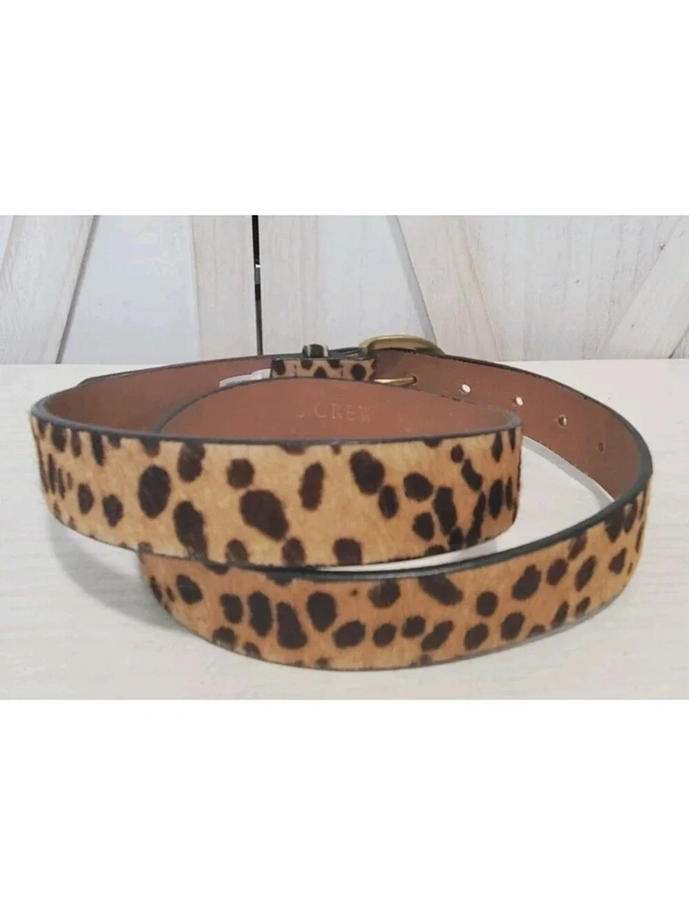 J Crew Leopard Hair Print Belt Brown Animal Print Leather Medium 41